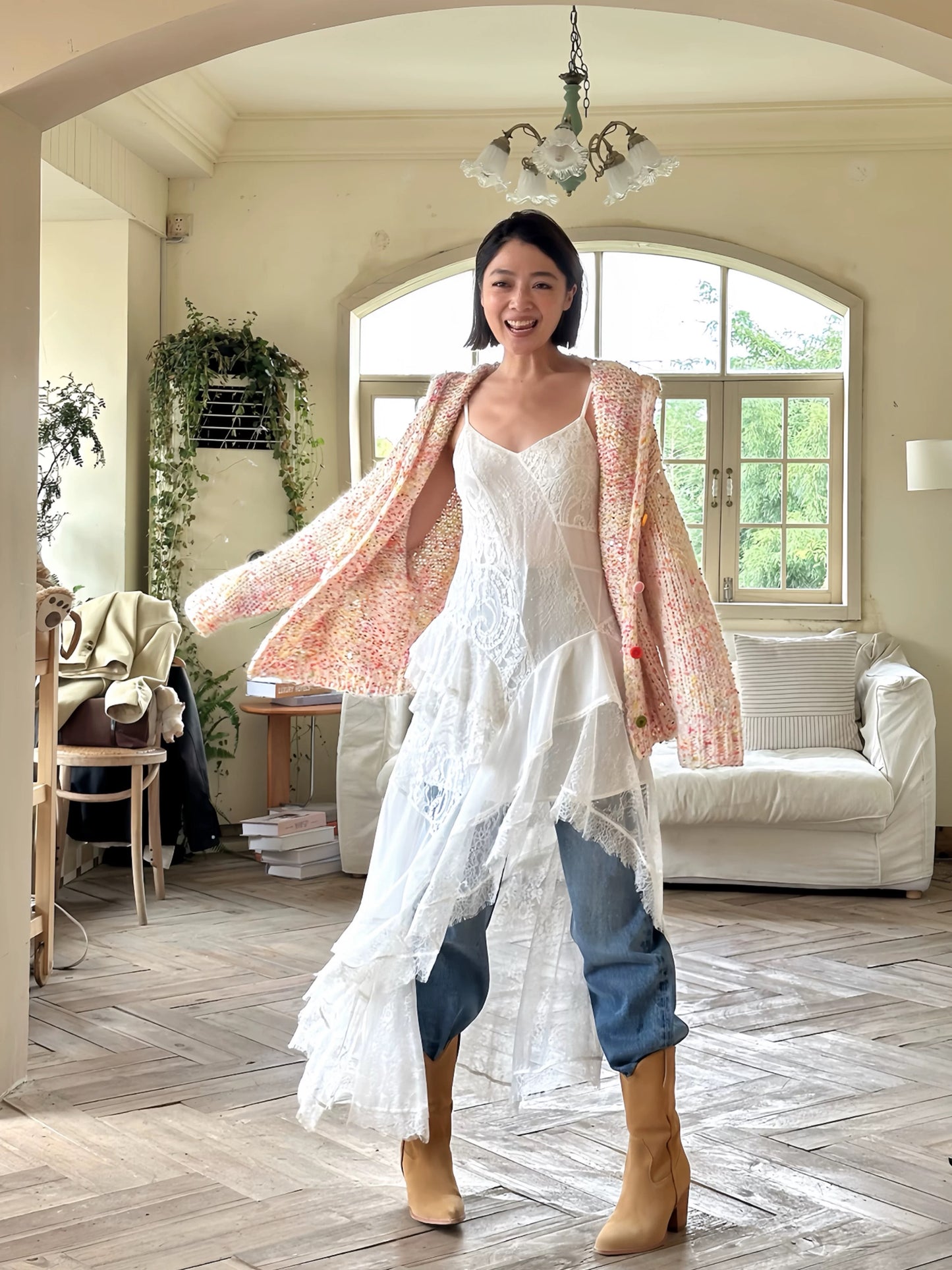 White Lace High-Low Asymmetric Maxi Dress