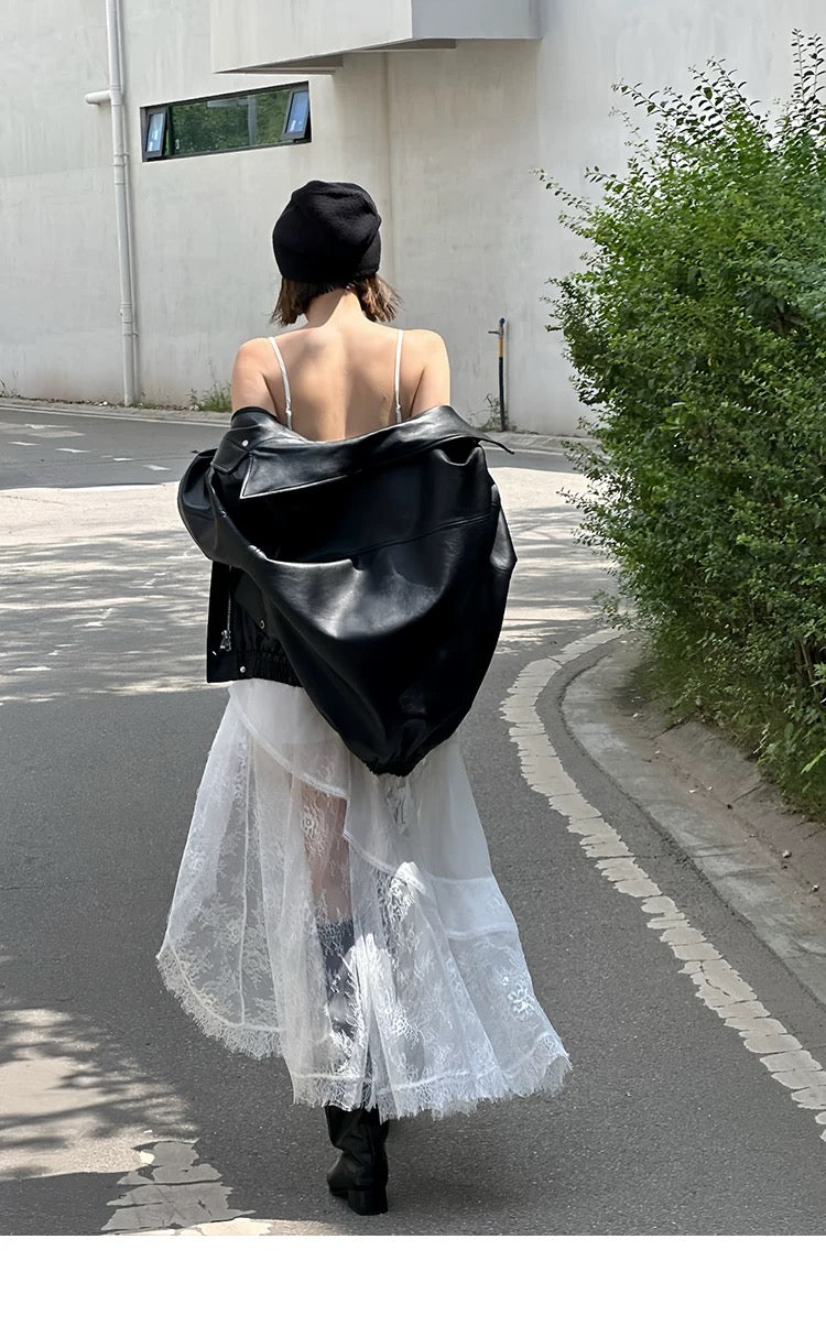 White Lace High-Low Asymmetric Maxi Dress