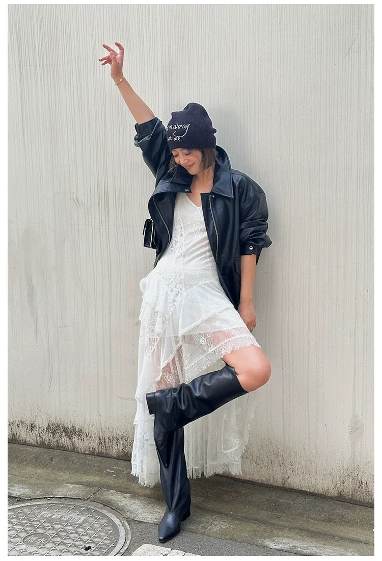 White Lace High-Low Asymmetric Maxi Dress