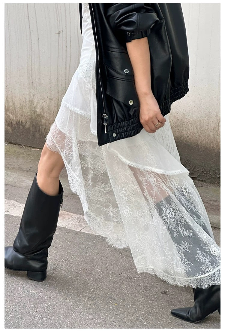 White Lace High-Low Asymmetric Maxi Dress