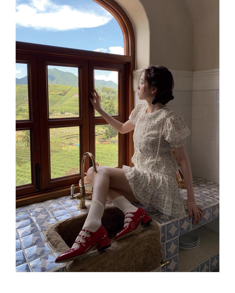 White Floral Lace Mini Set ( Top+Skirt)