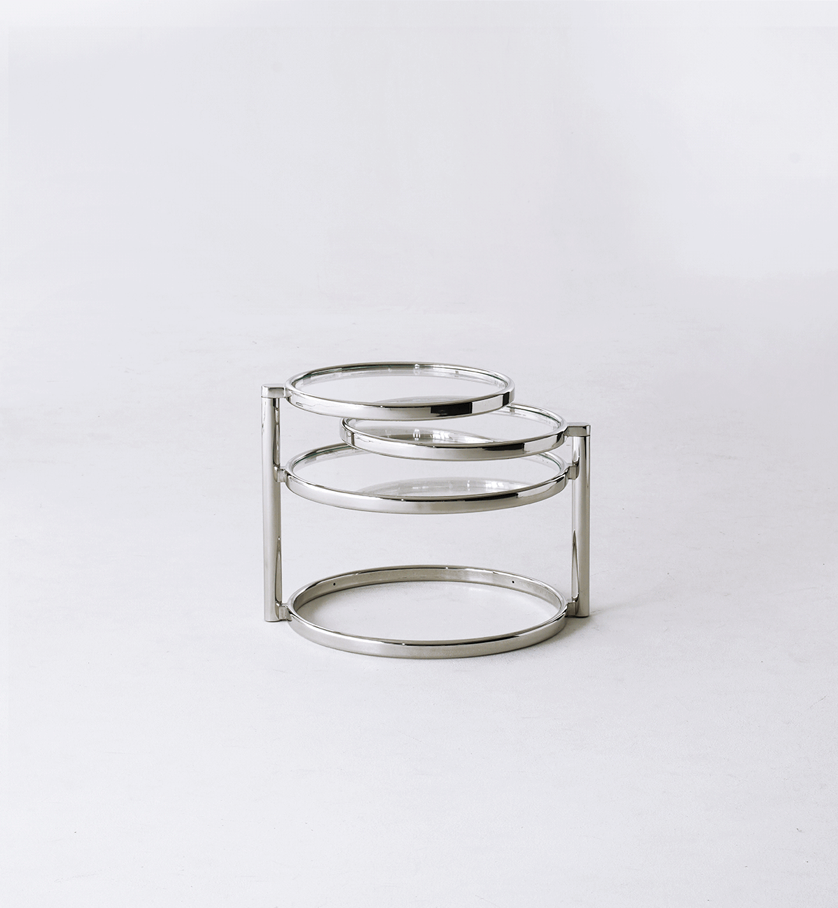 Three-Tier Swivel Glass & Chrome Coffee Table | Art Deco Living Room Table | Rotating Multi-Level Side Table