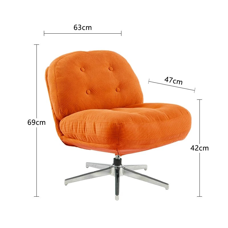 Retro Burnt Orange Corduroy Swivel Lounge Chair | Mid-Century Tufted Accent Chair | 360° Rotating Reading Chair