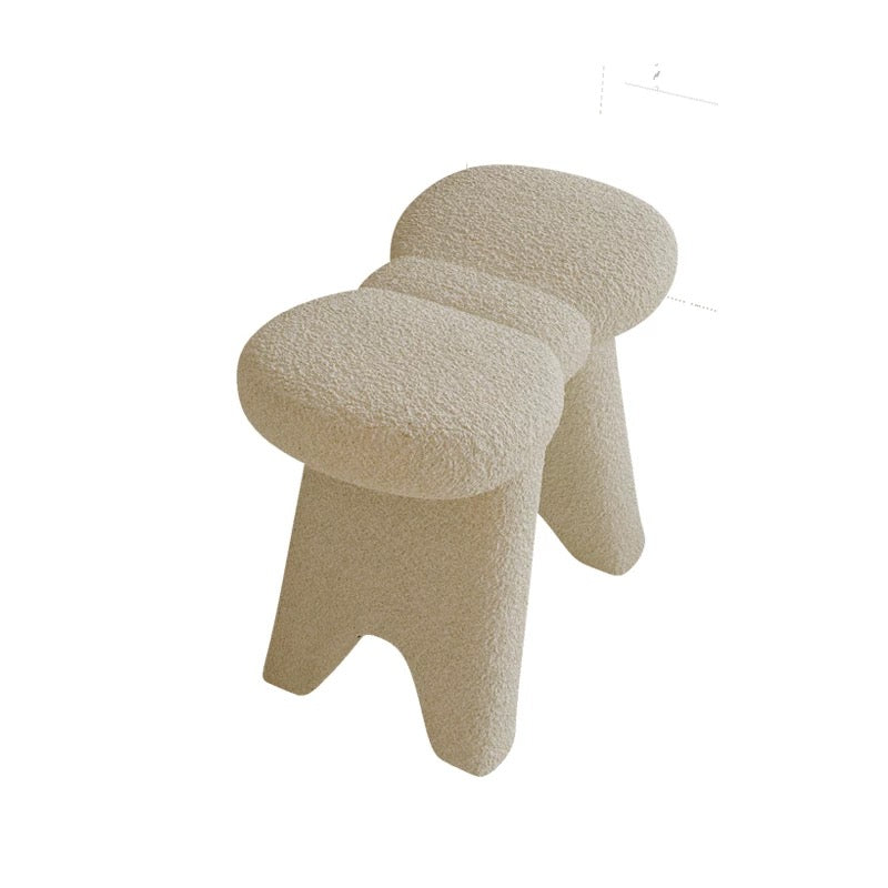 Cream Boucle Vanity Stool | Sculptural Teddy Fleece Makeup Stool | Aesthetic Dressing Table Bench