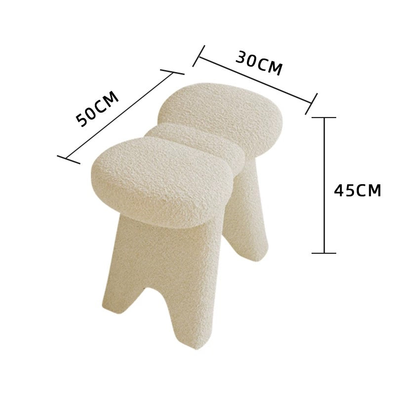 Cream Boucle Vanity Stool | Sculptural Teddy Fleece Makeup Stool | Aesthetic Dressing Table Bench