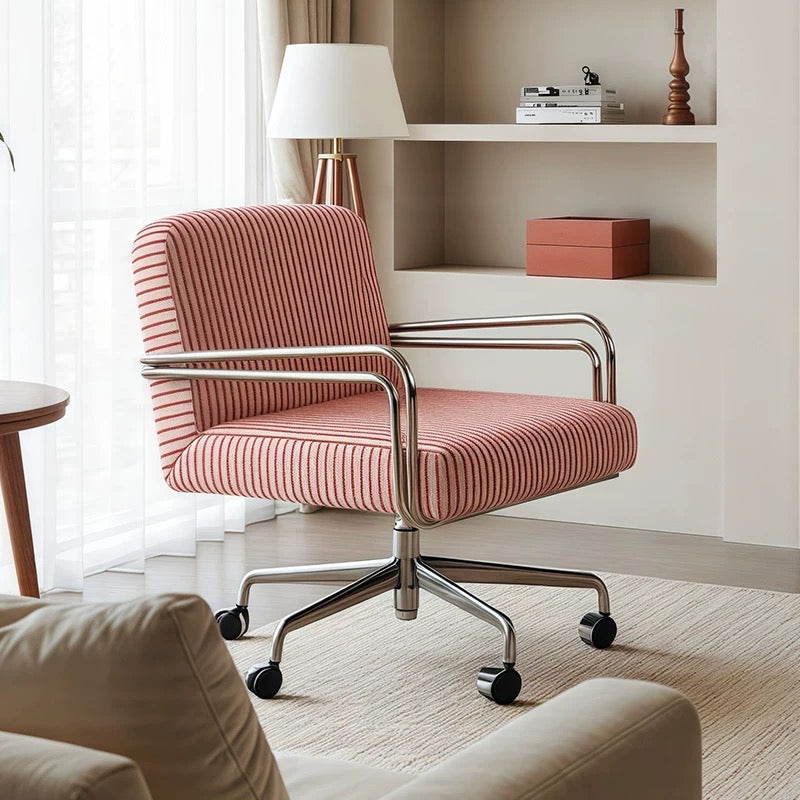 Modern Plaid Swivel Office Chair | Gingham Upholstered Desk Chair with Chrome Base & Casters