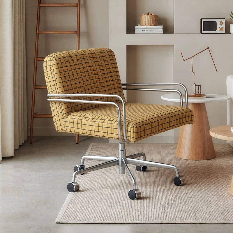 Modern Plaid Swivel Office Chair | Gingham Upholstered Desk Chair with Chrome Base & Casters