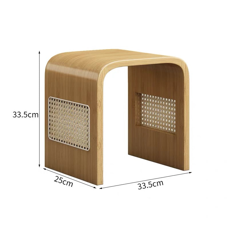 Wooden pet bed with dimensions indicated on a white background