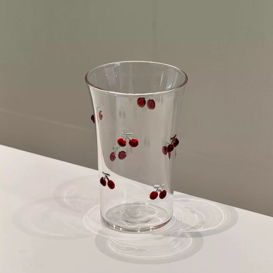 3D Red Cherry Rocks Glass | Artisan Fruit Embossed Tumbler | Cherry Motif Cocktail Glass