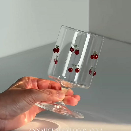 3D Red Cherry Rocks Glass | Artisan Fruit Embossed Tumbler | Cherry Motif Cocktail Glass