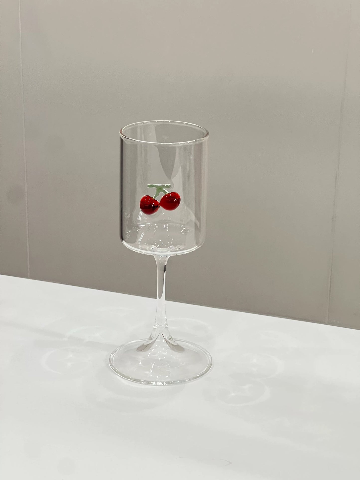 3D Red Cherry Rocks Glass | Artisan Fruit Embossed Tumbler | Cherry Motif Cocktail Glass