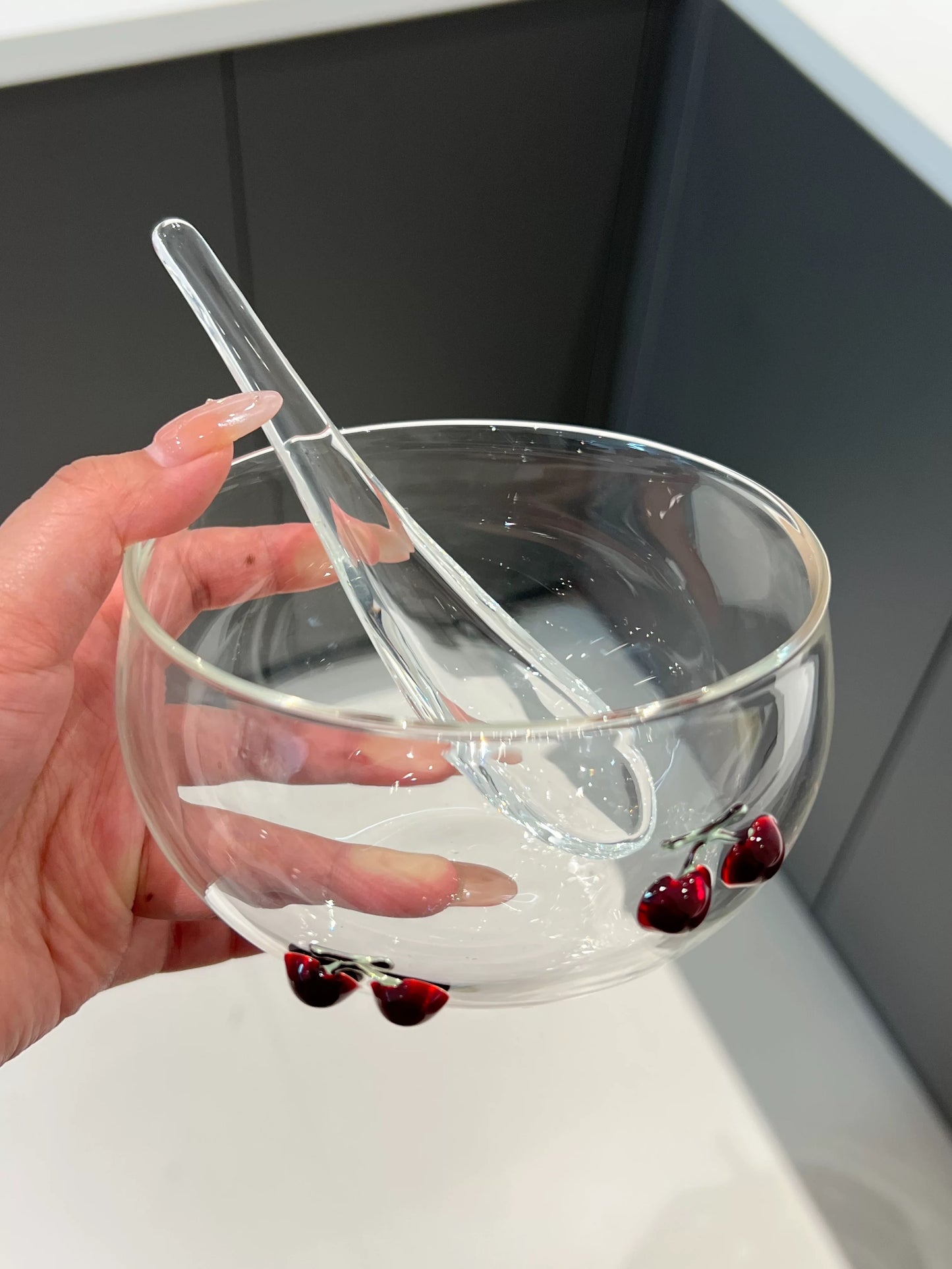 3D Red Cherry Rocks Glass | Artisan Fruit Embossed Tumbler | Cherry Motif Cocktail Glass
