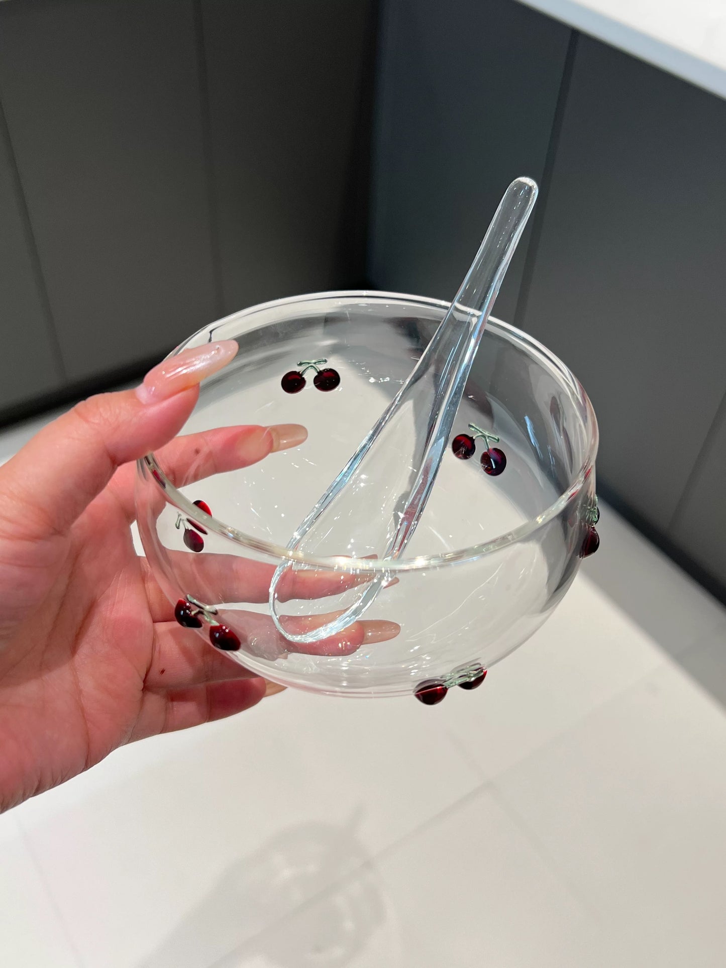 3D Red Cherry Rocks Glass | Artisan Fruit Embossed Tumbler | Cherry Motif Cocktail Glass