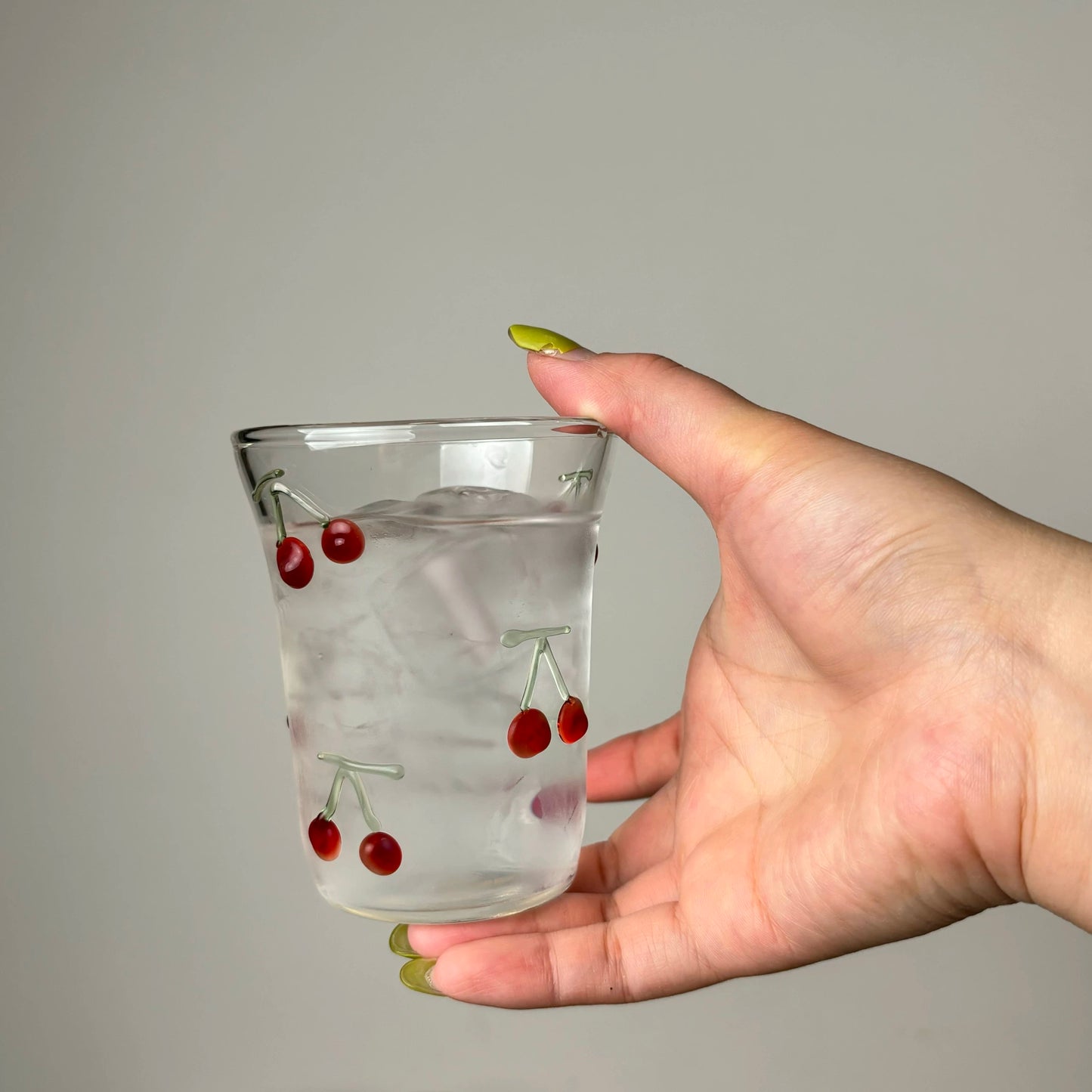 3D Red Cherry Rocks Glass | Artisan Fruit Embossed Tumbler | Cherry Motif Cocktail Glass