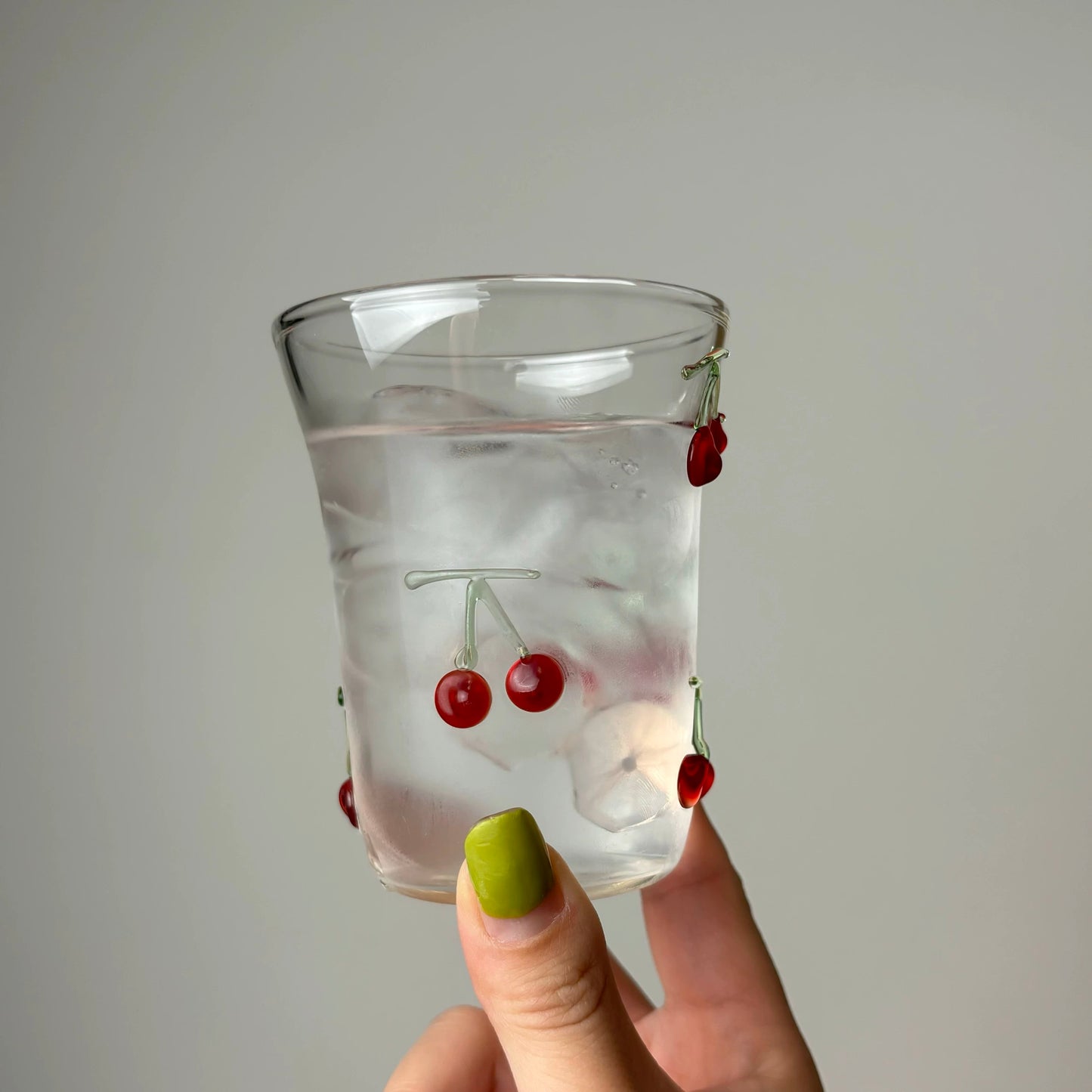 3D Red Cherry Rocks Glass | Artisan Fruit Embossed Tumbler | Cherry Motif Cocktail Glass