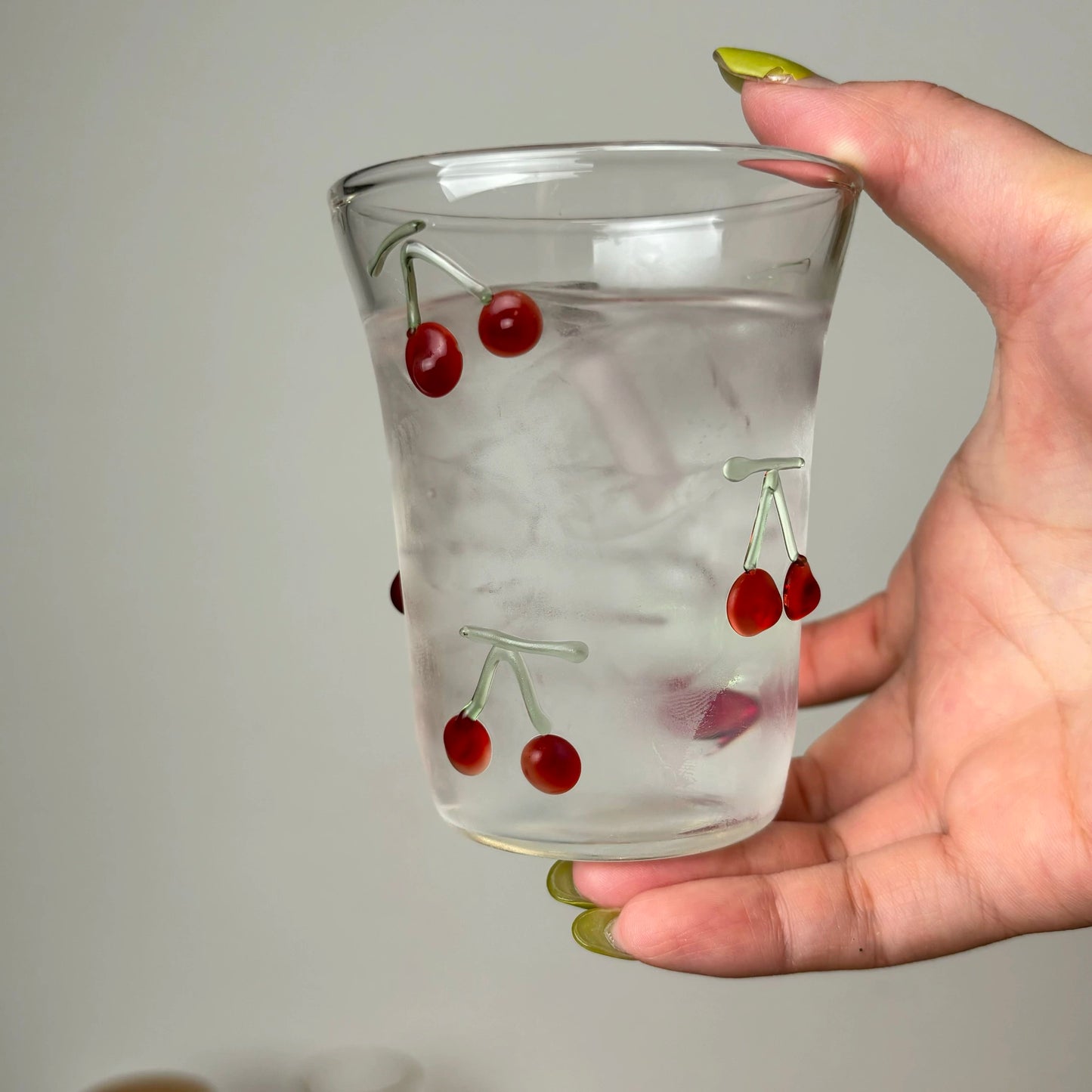 3D Red Cherry Rocks Glass | Artisan Fruit Embossed Tumbler | Cherry Motif Cocktail Glass