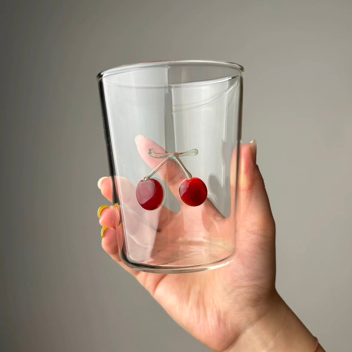 3D Red Cherry Rocks Glass | Artisan Fruit Embossed Tumbler | Cherry Motif Cocktail Glass