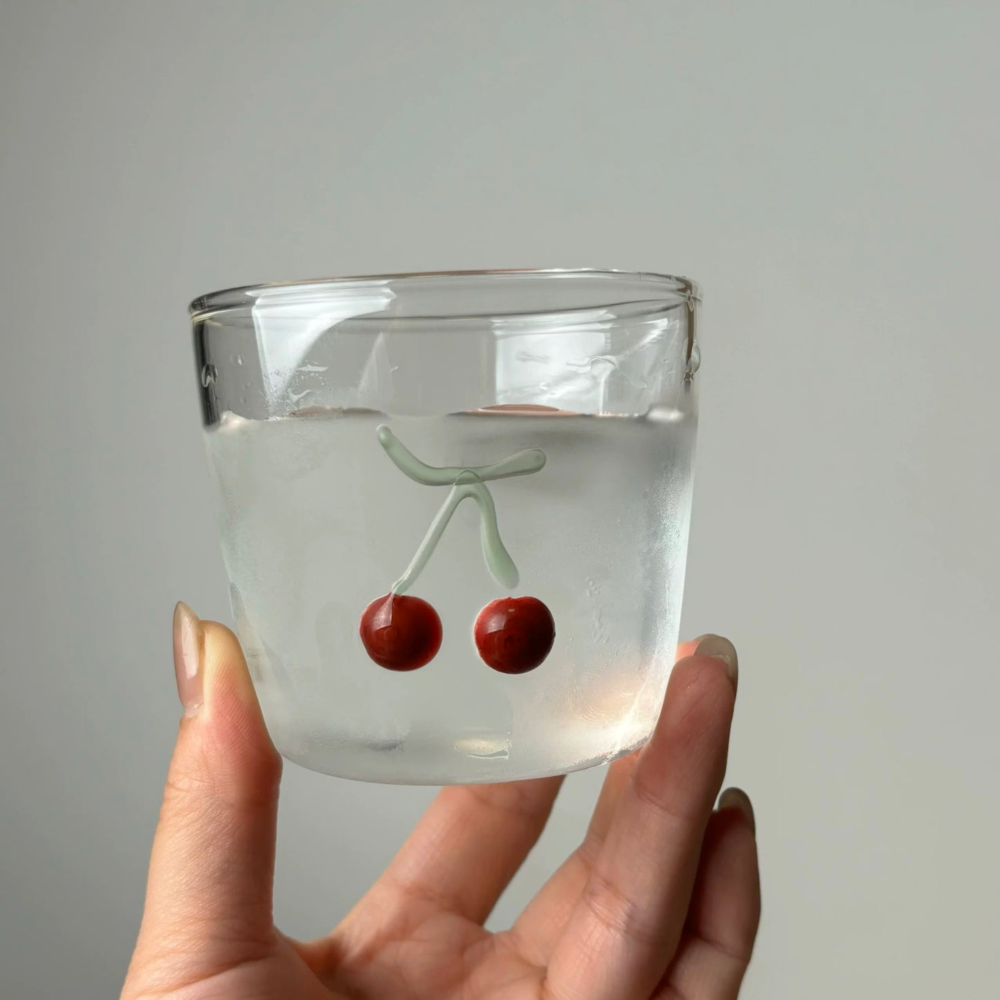 3D Red Cherry Rocks Glass | Artisan Fruit Embossed Tumbler | Cherry Motif Cocktail Glass