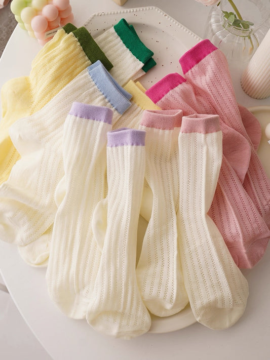 Retro Colorblock Ribbed Crew Socks (5 Pairs)