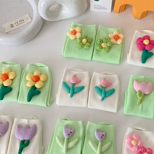 3D Tulip Flower Socks Collection (3 Pairs)