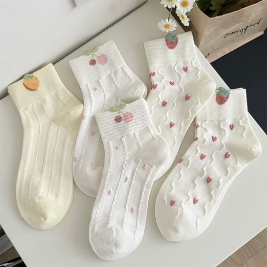 Pastel Fruit Embroidered Socks (5 Pairs)