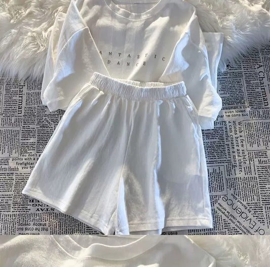 Pastel Solid Color T-Shirt and Shorts Sleepwear Set