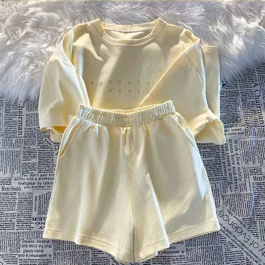 Pastel Solid Color T-Shirt and Shorts Sleepwear Set