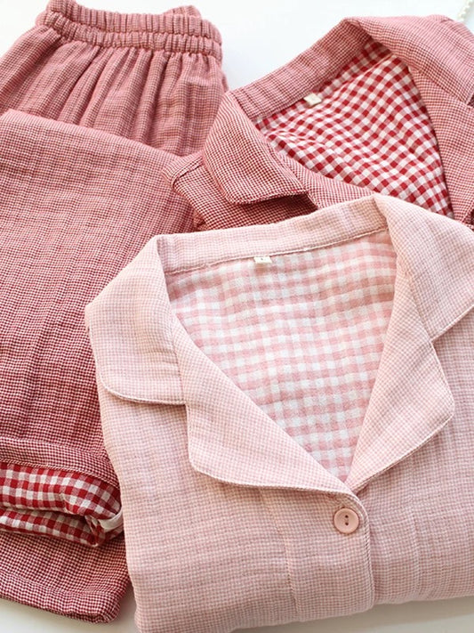 Double-Layered Pink Gingham Pajama Set
