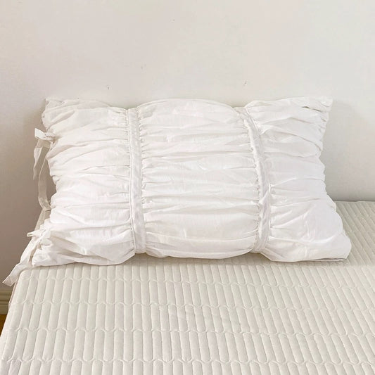 Ruffled Cotton Pillowcases with Side Ties in White and Lemon