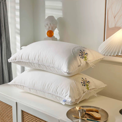 White Pillowcases with Floral Embroidery an Lace Trim