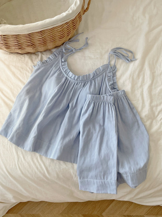 Soft Cotton Tie-Strap Lounge Set in Pastel Tones