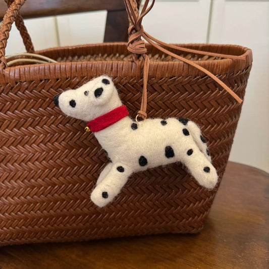 Handmade Dalmatian Dog Felt Keychain – Cute Animal Bag Charm with Red Collar