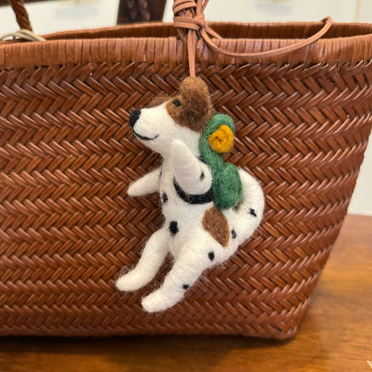 Felt Dalmatian Keychain with Backpack – Adventure Dog Charm