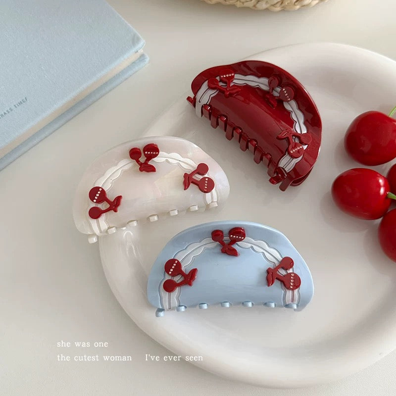 Cherry-Themed Acrylic Hair Claws