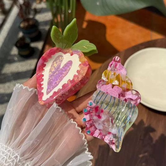 Heart Berry & Shell Hair Claw Set – 2pcs