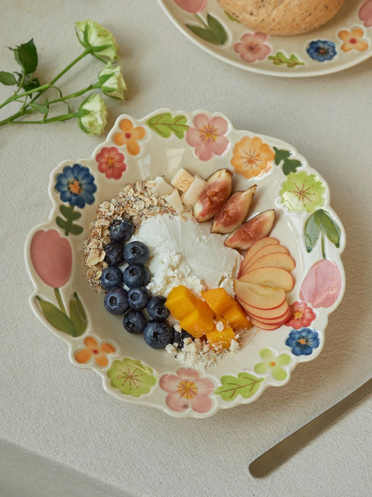 Floral Ceramic Plate Set – Vintage Breakfast Dishware