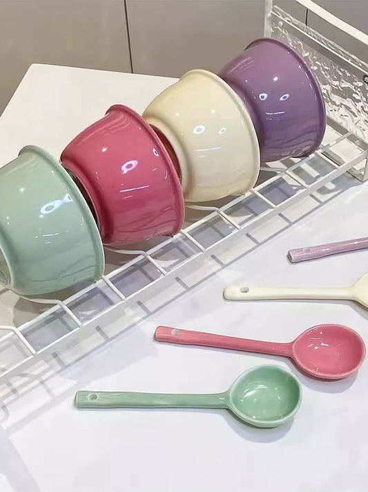 Pastel Ceramic Bowls with Matching Spoons – Colorful Kitchen Set