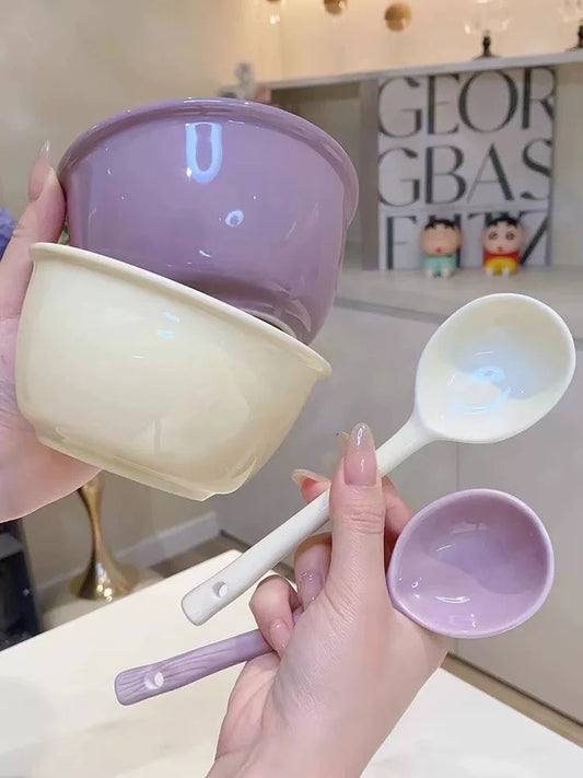 Pastel Ceramic Bowls with Matching Spoons – Colorful Kitchen Set
