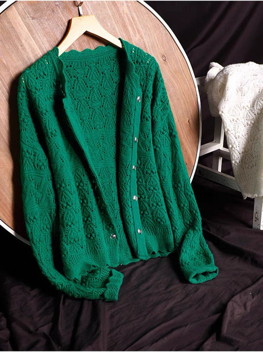 Emerald Green Knit Cardigan – Vintage Lace Inspired Sweater