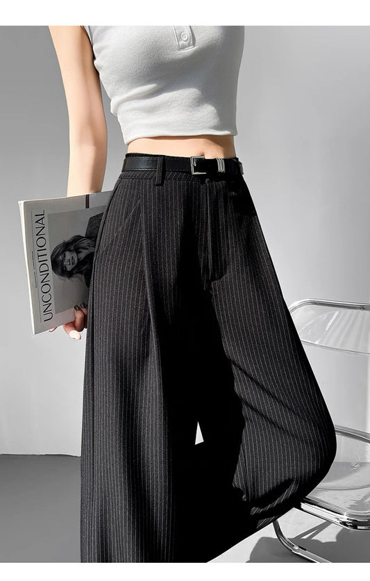 Women’s Cream Pinstripe Wide Leg Pants – Minimalist Chic Trousers