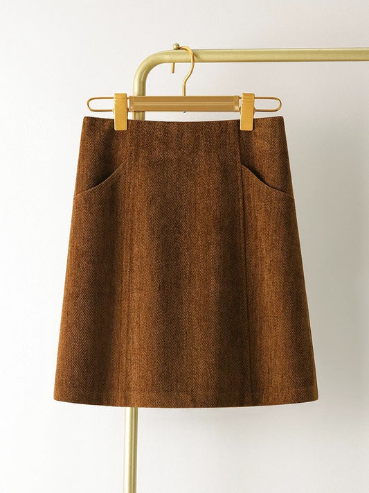 Wool Blend Midi A-Line Skirt