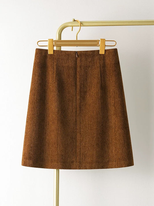 Wool Blend Midi A-Line Skirt