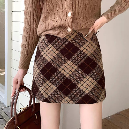 Gingham Corduroy A-Line Mini Skirt With Belt