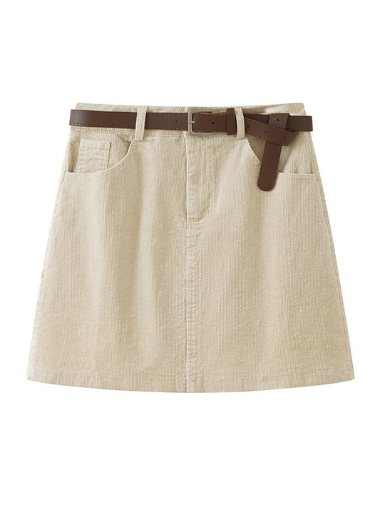 Corduroy A-Line Mini Skirt With Belt