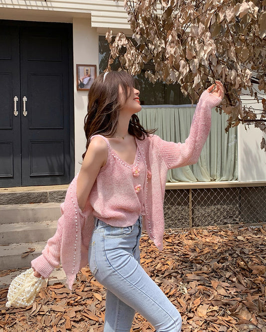 Knit Cardigan & Daisy Camisole Set – Soft Feminine Knitwear