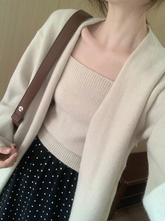 Mid length Knit Cardigan and Tank Top Set – Minimal Chic Outfit