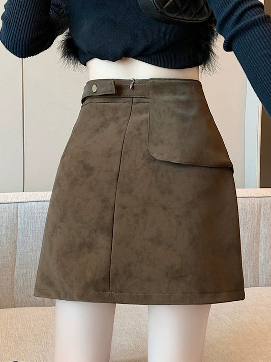 Suede Mini Skirt with Flap