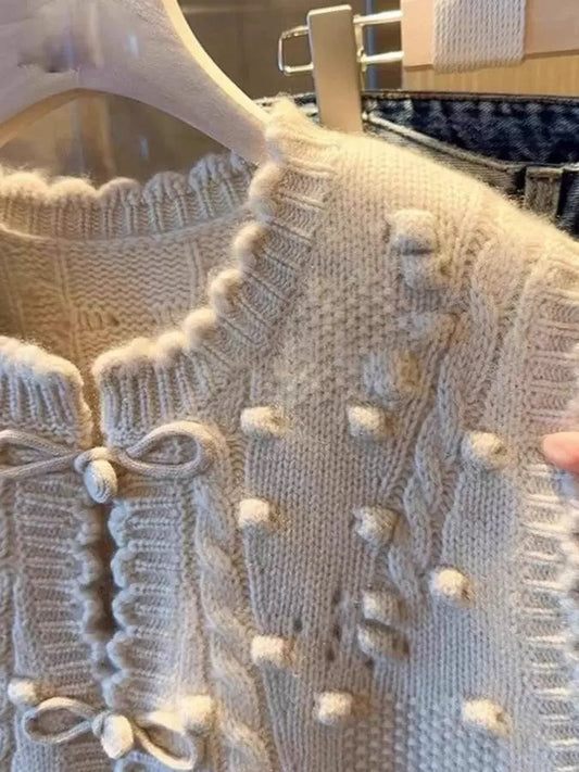 White Cable Knit Vest – Textured Pom Pom Knitwear