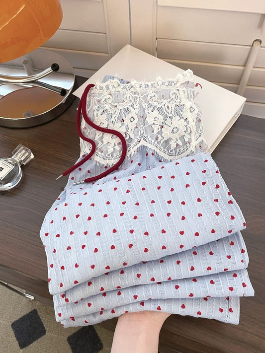 Red Polka-Dot Pants with Lace Hem