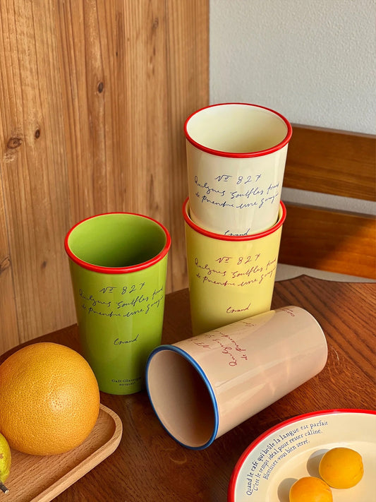 Tall Ceramic Cups – French Script Café Collection